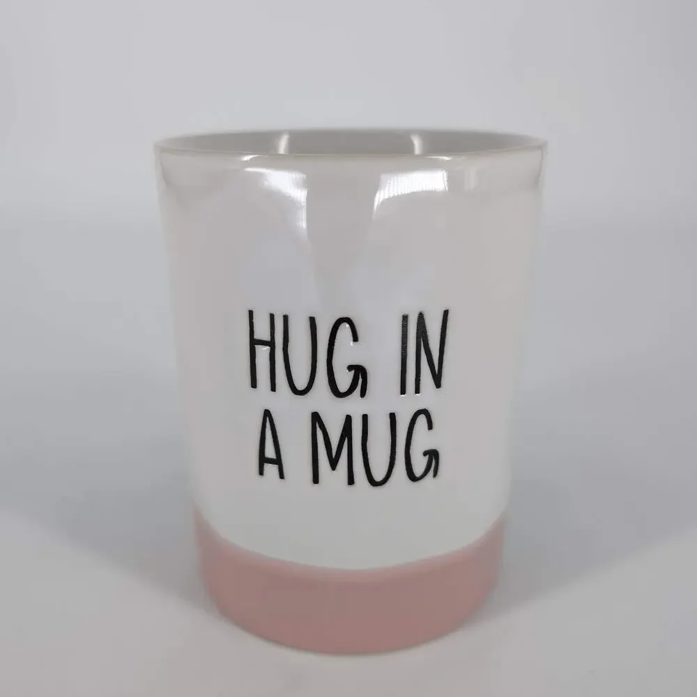 Hug In A Mug White and Pink Two Tone Ceramic Container for Succulents or Candles